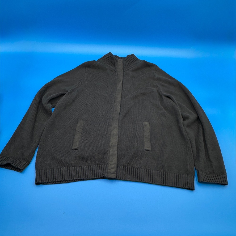 Lauren Ralph Lauren Women's Black Full Zip Mock Neck Knit Sweater 2X